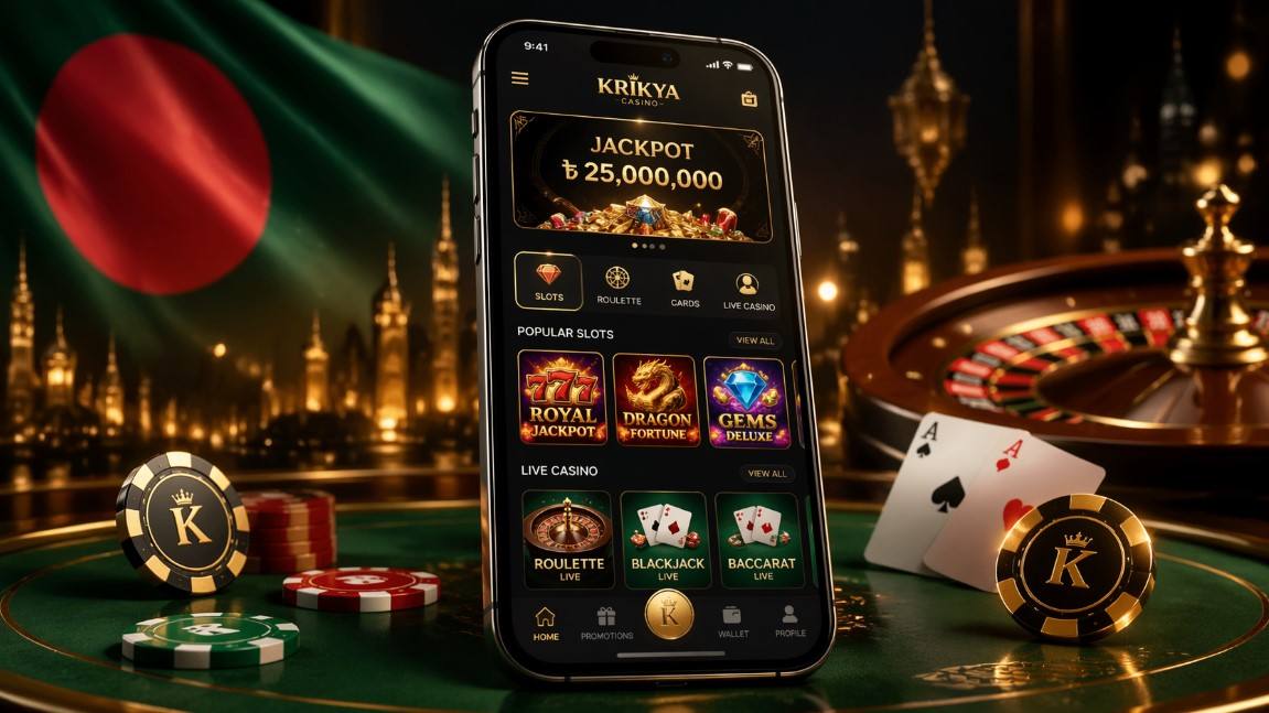 Krikya mobile site and app interface for casino and sports betting in Bangladesh